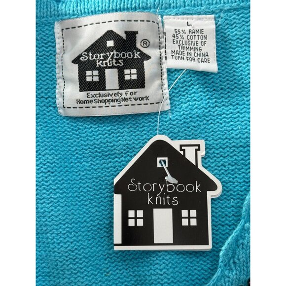 Storybook Knits Blue Cardigan Sweater Sea Shell Embellished Full Zip XL - READ - Picture 6 of 10